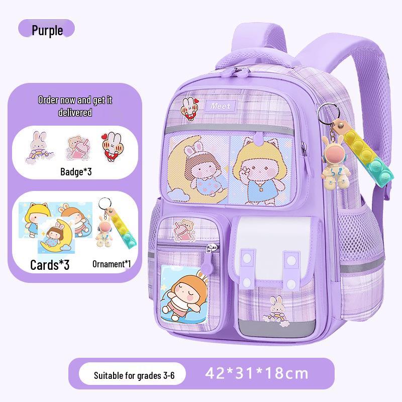 Plaid Backpack for Girls, 1-9 Grade, Large Capacity, Elementary & Middle School