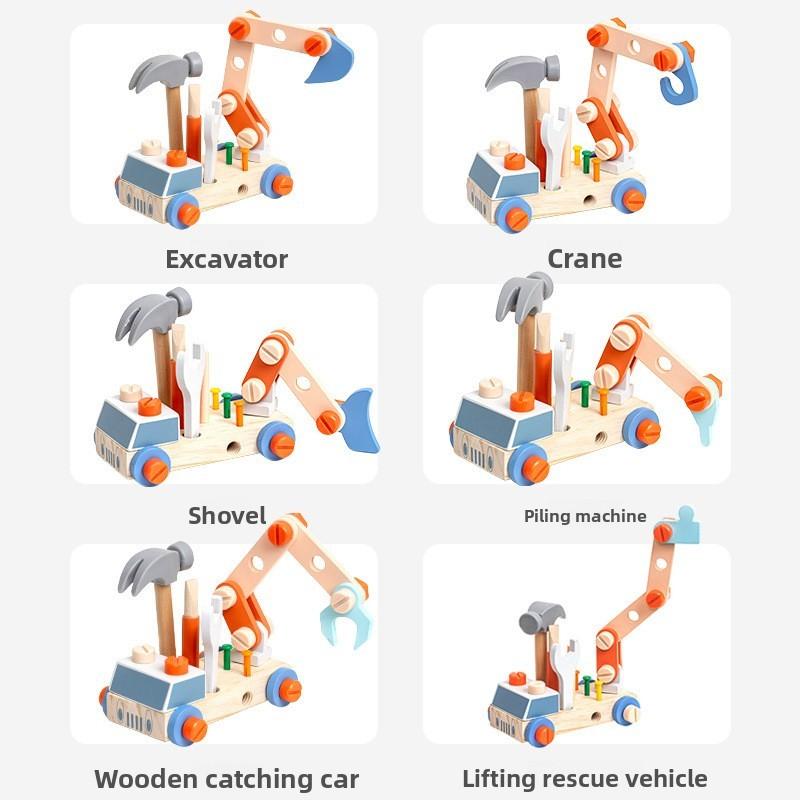 Wooden Childrens Nut Assembly Engineering Vehicle For Cognitive And Motor Skills