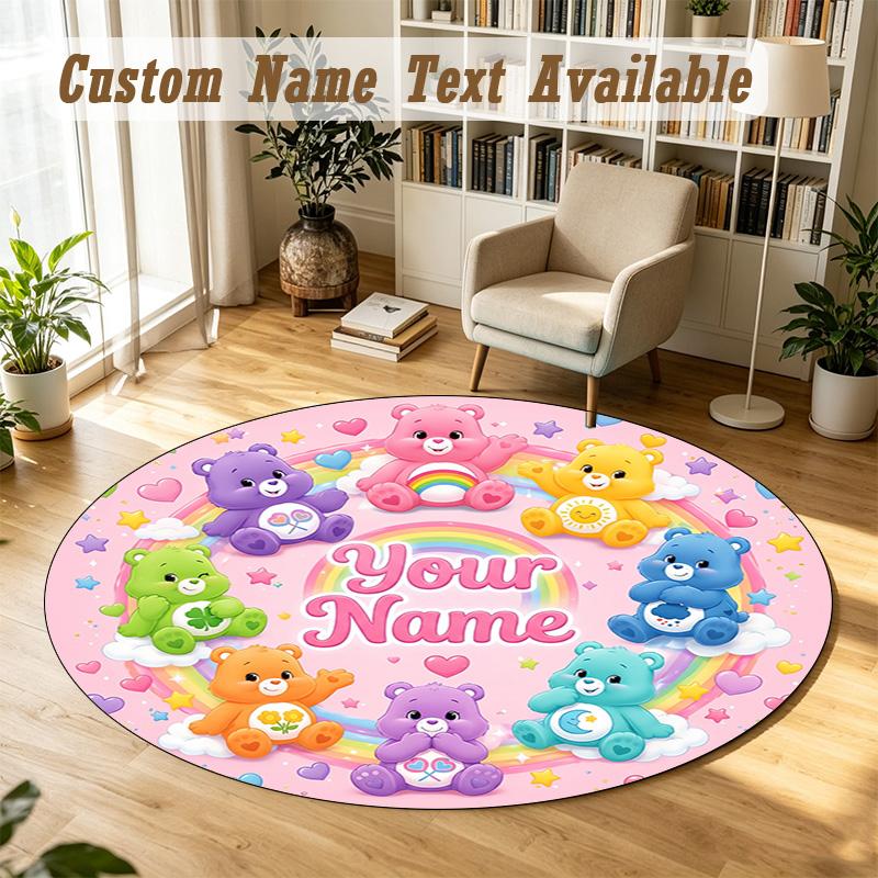 Round Rug Custom NameCare Bears Pattern Non Slip Carpet Home Floor Decor
