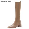 Sock Women Knee High Boots Fashion Slip On Long Booties Vintage Square Heels Ladies Shoes