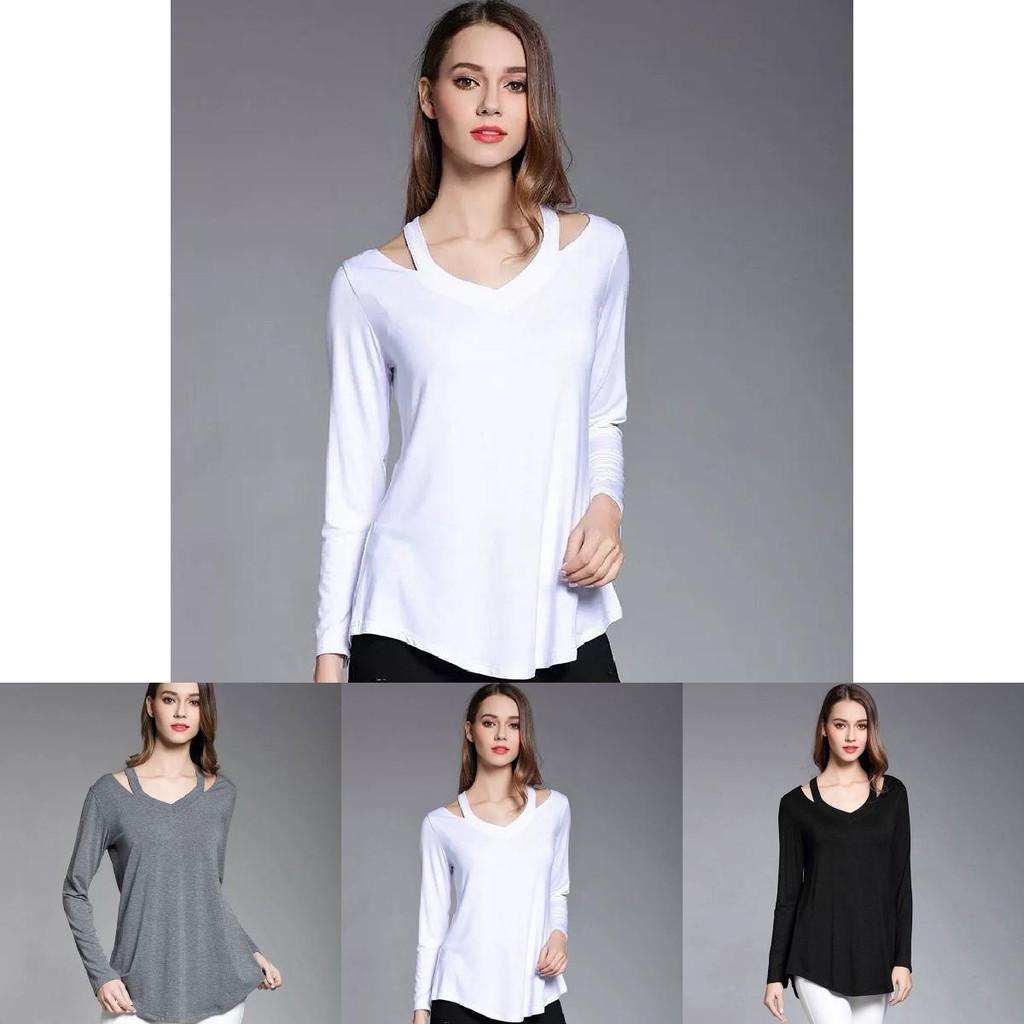 Simple Solid Color Off Shoulder Design Women Long Sleeved Top For Fall Comfort