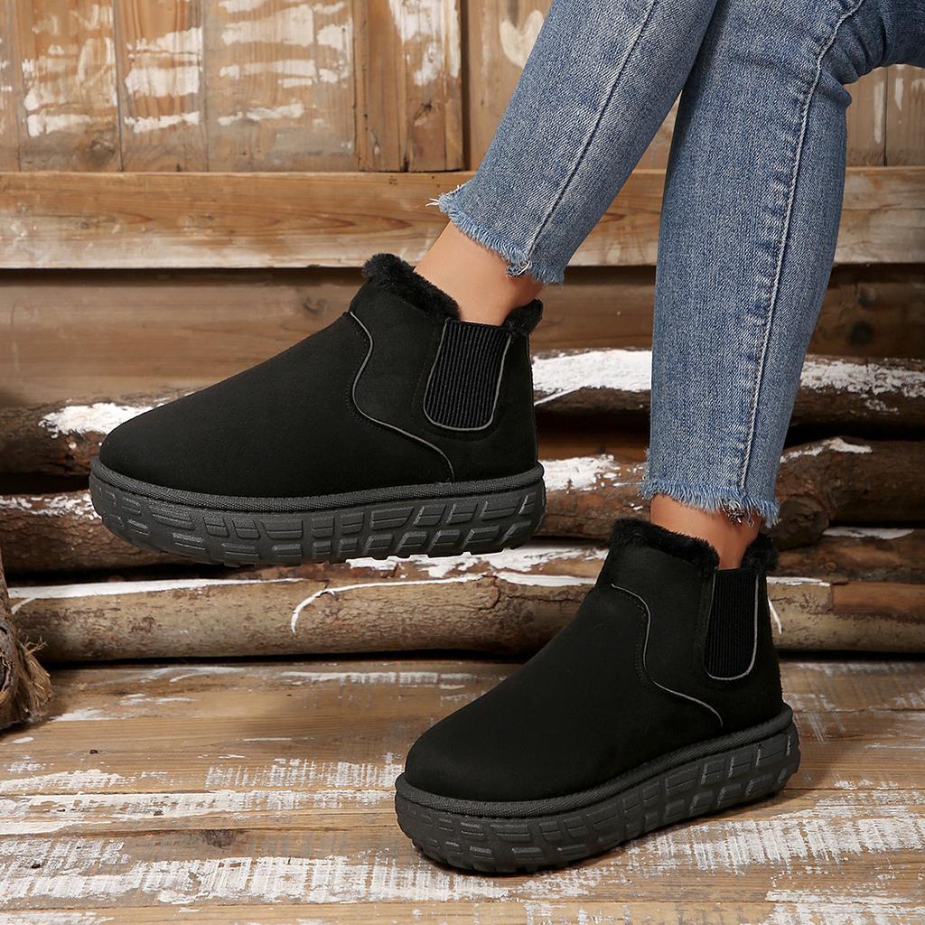 Women's Faux Suede Fuzzy Snow Boots Winter Chunky Platform Anti-Slip Ankle Booties With Faux Fur Lined for Women Comfort Warm Walking Mini Short Boot