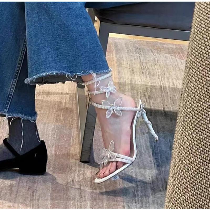 Crystal Embellished Butterfly Details Women's Sandals Sexy Coiled Belt High Heels Gladiator Sandals Party Prom Shoes