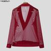 INCERUN Men V Neck Long Sleeve Mesh Sheer Hollow Out Fitted Party T-shirts