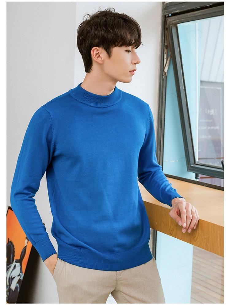 Semi-turtleneck Sweater Men's Soft Fit Knit Sweater Solid Color Casual Warm Long-sleeved Versatile Wool Bottoming Shirt Tide
