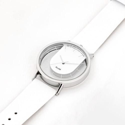 Watch Men's White Popular Brand Leather Stylish Ladies Unisex White Skeleton Watch KLON INVISIBLE RELATION WHITE 40mm
