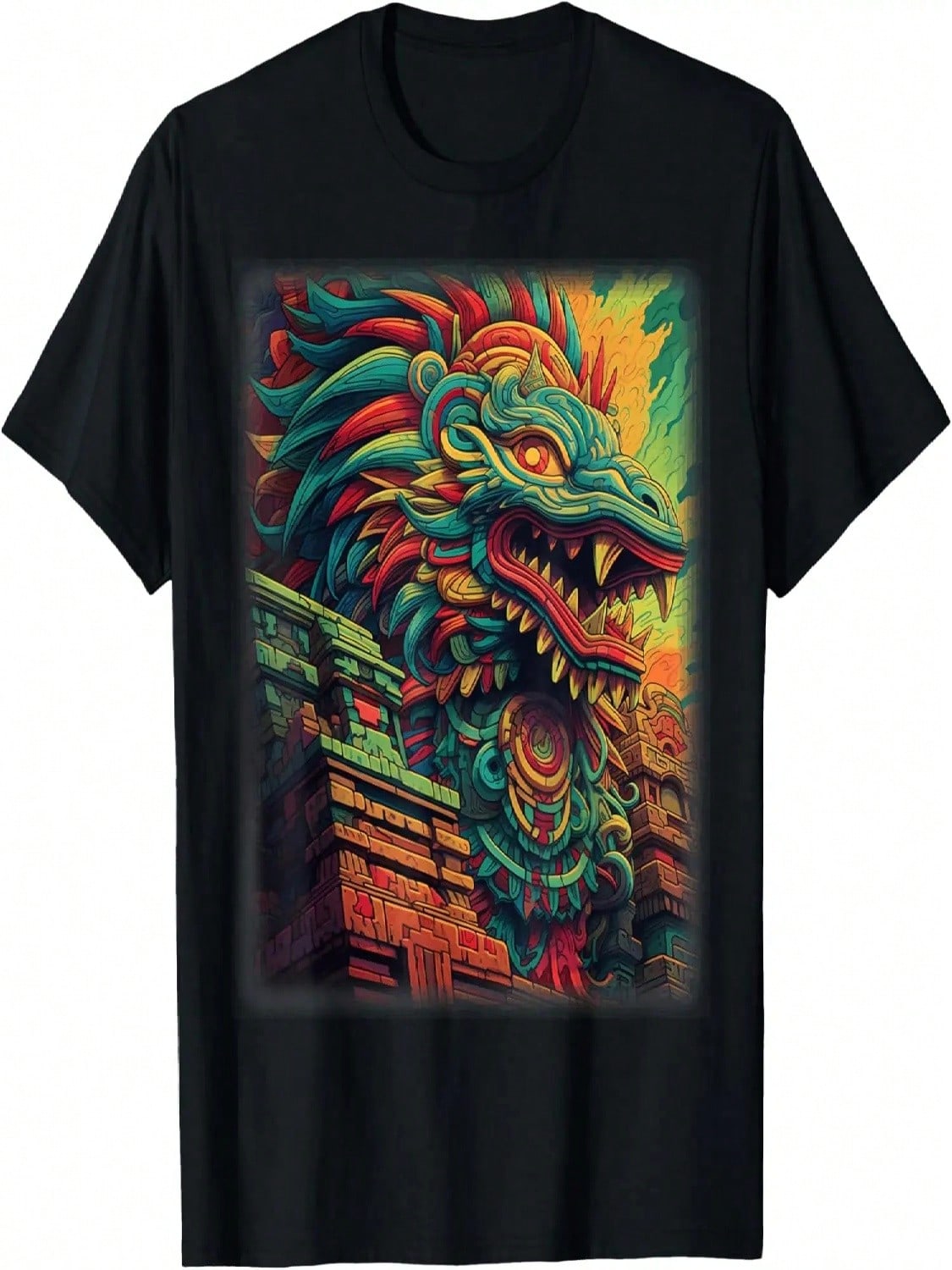 Quetzalcoatl God Feathered Serpent Kukulkan Graphic T-Shirt S
