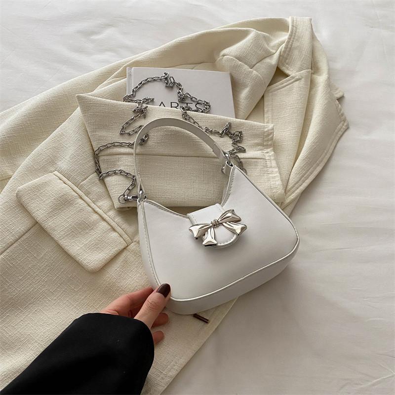 Fashionable 2024 Women's Shoulder Bag Adorable Bow Crescent Design Trendy