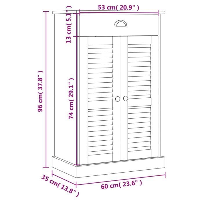 VidaXL Shoe Cabinet VIGO Grey 60x35x96 Cm Solid Pine Wood 353168