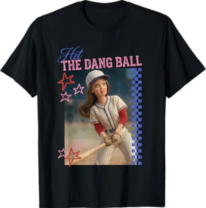

Hit The Dang Ball Funny Baseball Mom Softball Doll Face Meme T-Shirt S