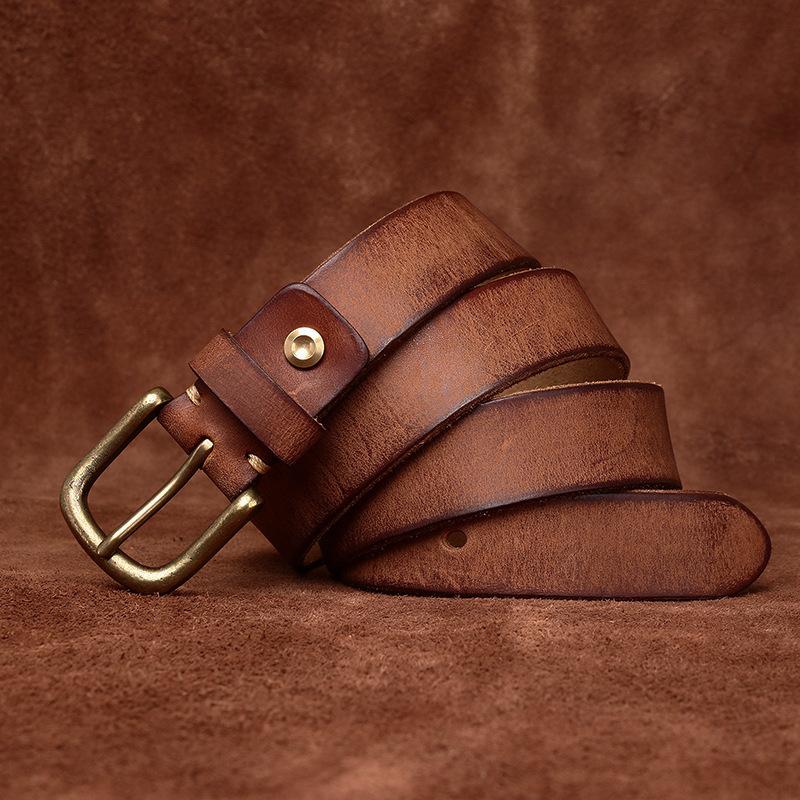 Belt Men's Width Washed-out Vintage Distressed First Layer Cowhide Leather Pin Buckle Casual Jeans Belt Men