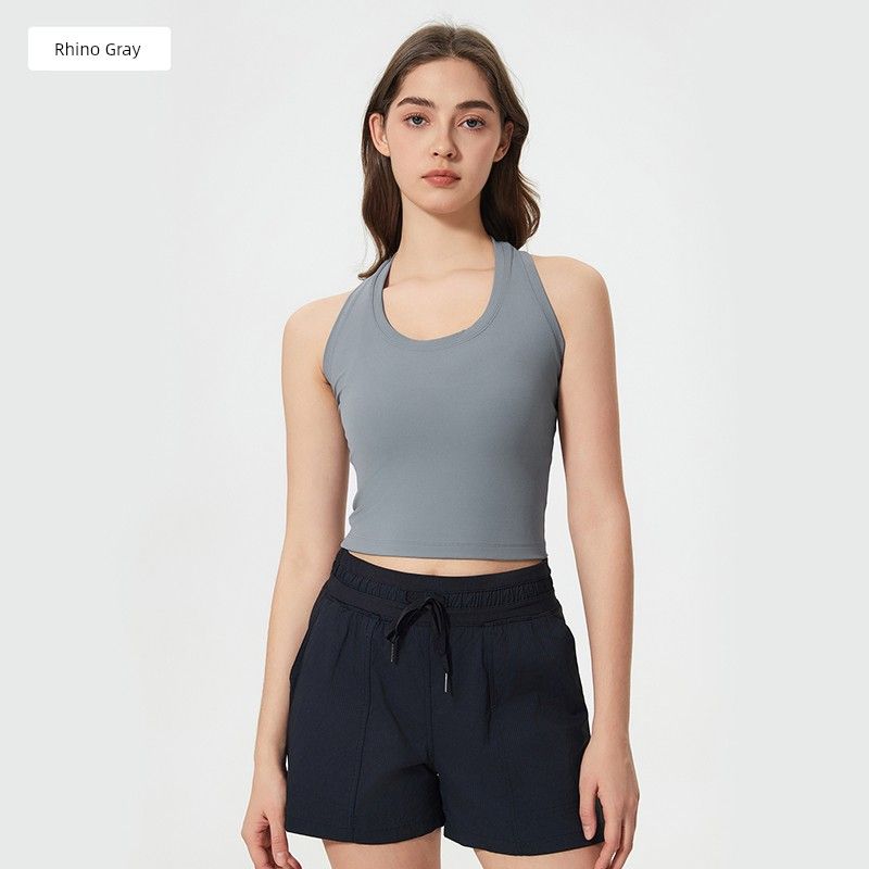 2025 Spring and Summer New Nude Feel H-Shaped Beauty Back Sports Vest Female Outwear Casual All-Matching Short Fitness Yoga Wear