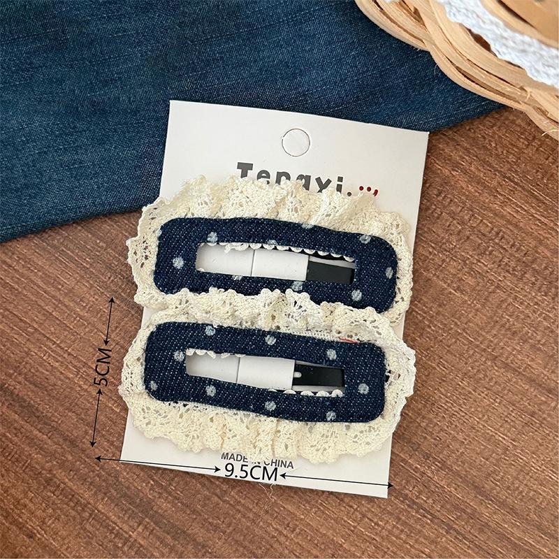 

Women S Sweet Denim Polka Hair Clip Hair Clip Lovelly Lace Bb Clips Girl College Style Hairclips Hairpins Hair Accessories as the picture