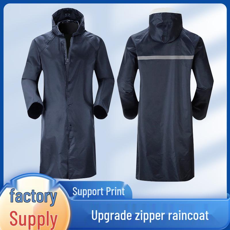 Men's Hooded Mid-Length Oxford Raincoat with Brim - Heavy Duty and Rainproof