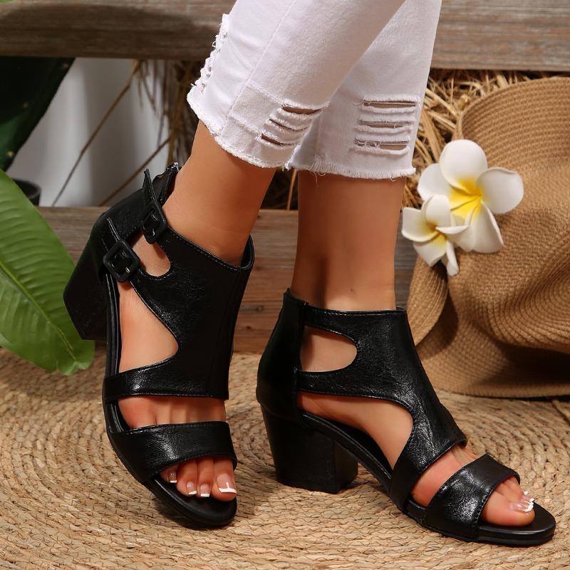 Fashion Elegant Chunky Platform Sandals Woman Summer 2025 Black Leather Block High Heel Format Sandals Office Women's Shoes Sandalias