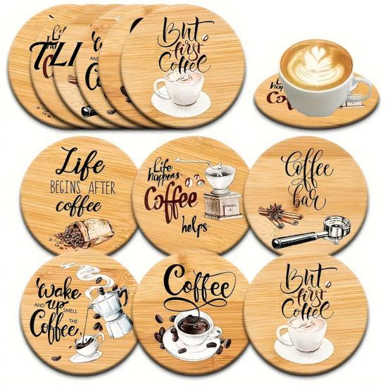 Reusable Wooden Table Coasters 6Pcs Wood for Drinks, Heat Resistant Drink Mat, Anti-slip Round Drinks Mats Dining Room, Coffee And Office Desktop