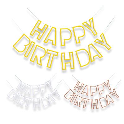 Hollow Mirror Letters Hapyy Birthday Happy Birthday Pull Flag Latte Flower Birthday Party Party Arrangement