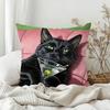 Black and White Cats with Champagne Art Pillow Case Bedroom Sofa Living Room Backrest Decoration Square Cushion Nap Time