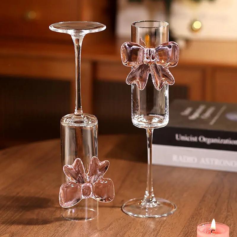 Creative Pink Bow Champagne Tall Wine Glasses Sparkling Wine Glasses For Family Party Holiday And Wedding