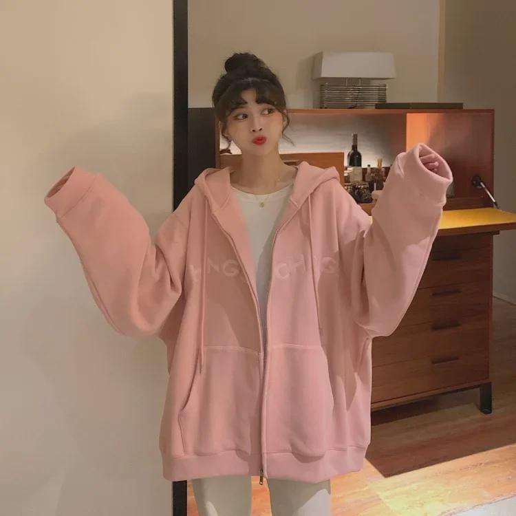 Women's Plus Size Velvet-Lined Embroidered Hooded Sweatshirt - Cozy Autumn/Winter Loose Fit Zipper Cardigan