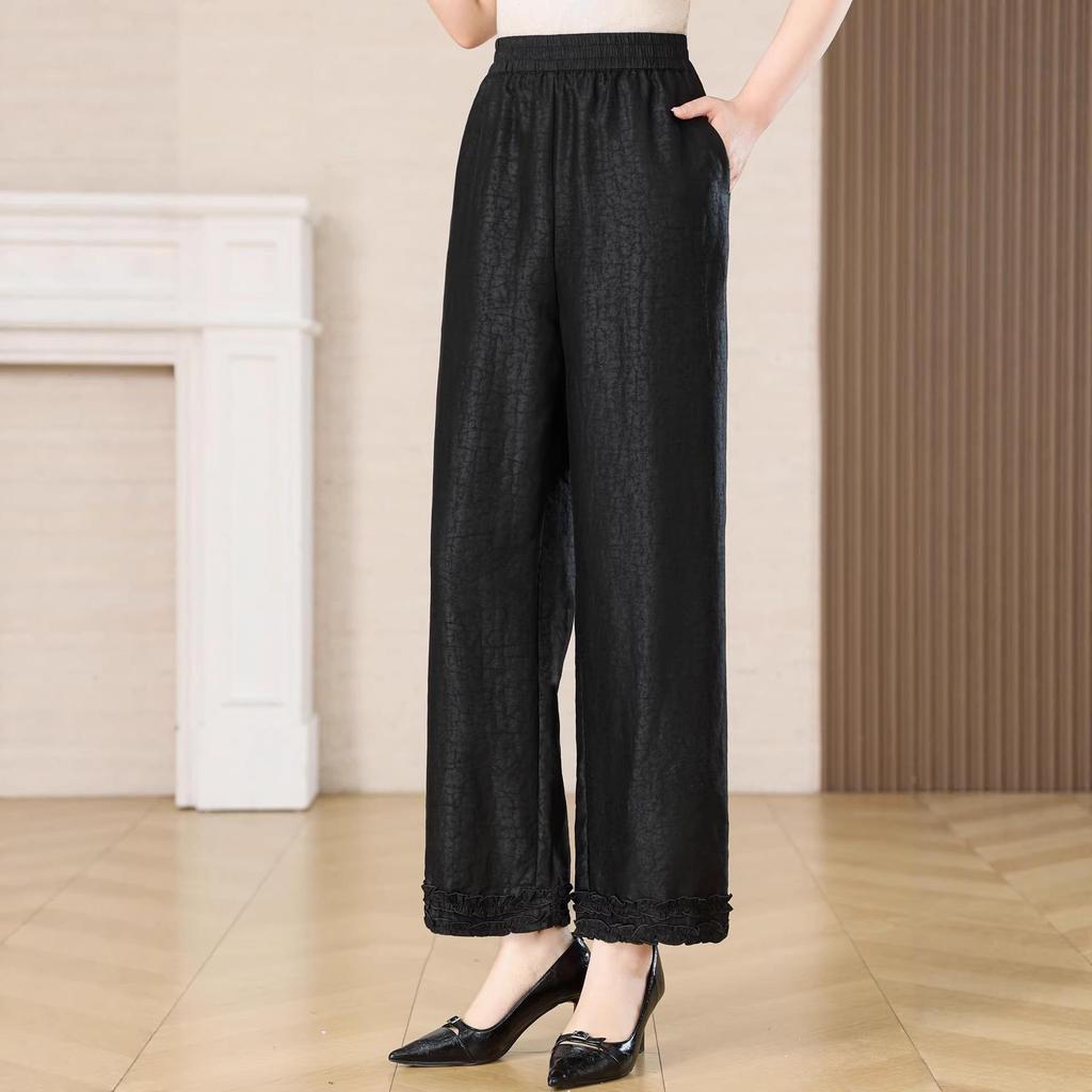 2026 Silk Xiangyunsha Straight-Leg Pants - 100% Mulberry Silk, Casual & Versatile Fashion