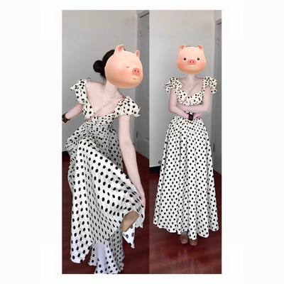 French Gentle Ruffle Edge Polka Dot Dress Female Student Summer New Waist Thin Beautiful Knee Long Skirt