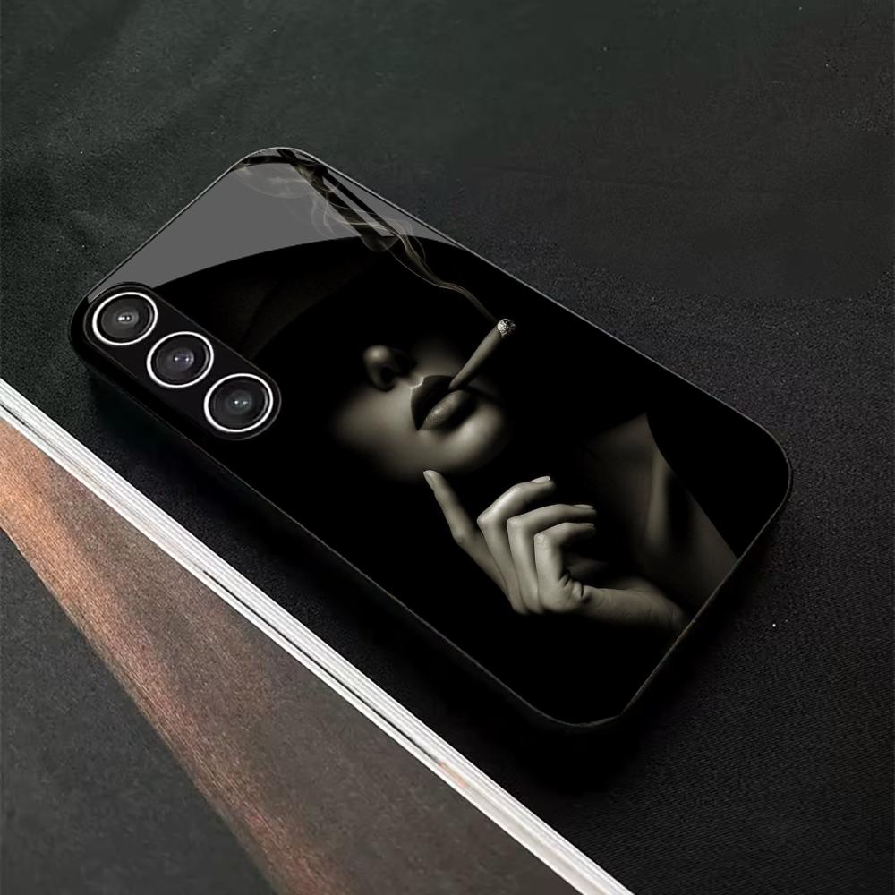 Female Glamour Charm Man PhoneCase Glass PhoneCase for Samsung Galaxy S26 S25 S24 S23 S22 S21 FE,Ultra,Plus Dropresistant
