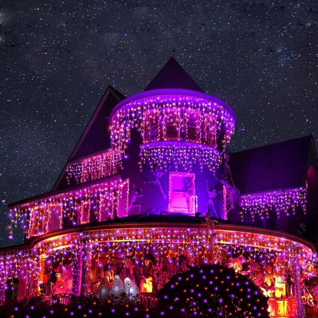 3.5M 105LED IJspegel String Feestverlichting Buiten Oranje+Paars Guirlande Voor Halloween Nieuwjaarsfeest Bruiloft Tuin Terras Decoratie