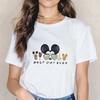 Disney Castle 90S Tops Mickey Mouse Cotton T-shirts Pink Minnie Graphic Kid Shirt Fashion Blouses Summer Women Harajuku Clothing