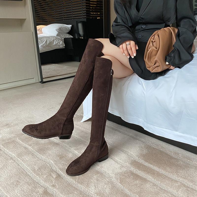 4.5cm Over-knee Boots Heightening Fashion Over-knee Thin Flat-bottomed Zipper Women's Elastic Boots Autumn and Winter Boots Tall