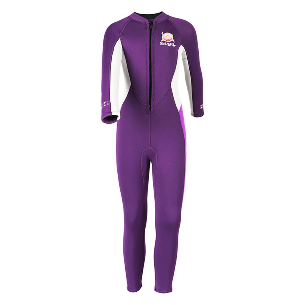 Girls Wetsuit Full Body Neoprene Thermal Swimsuit 2.5MM for Kids Long Sleeve Diving Surfing Suit with Front Zipper for