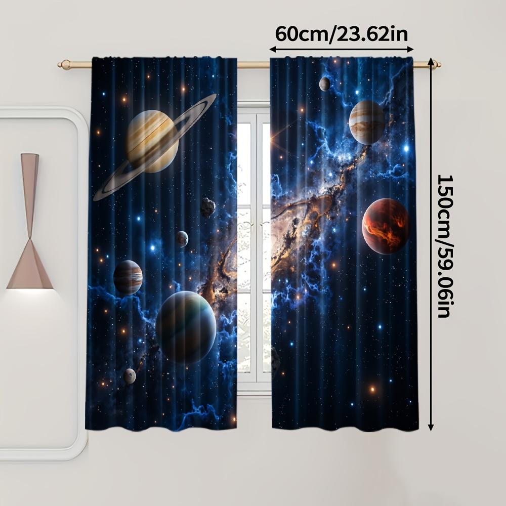 Set Of 2 Space Roller Blind Blue Galaxy Polyester Themed Curtains Astronaut Planetary Design Light Filteri Curtain
