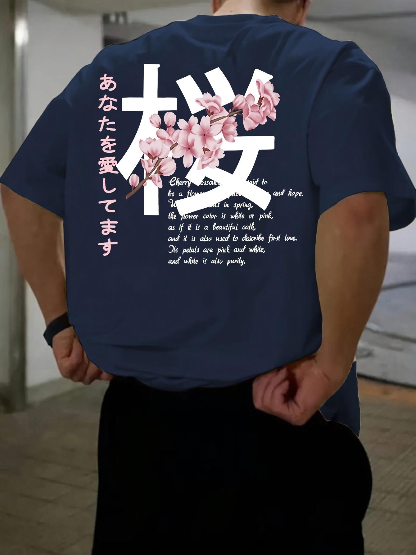 

Mens Shortsleeved Tshirt 100 Cotton Japanese Cherry Blossom Print Fashion Casual Round Neck Cool Breathable Outdoors Summer 4XL
