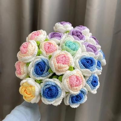 1pc Knit Flower Hand-Knitted Fake Flowers Hand-woven Wedding Decoration Valentine's Mother's Day Gift Creative Knitting Bouquet