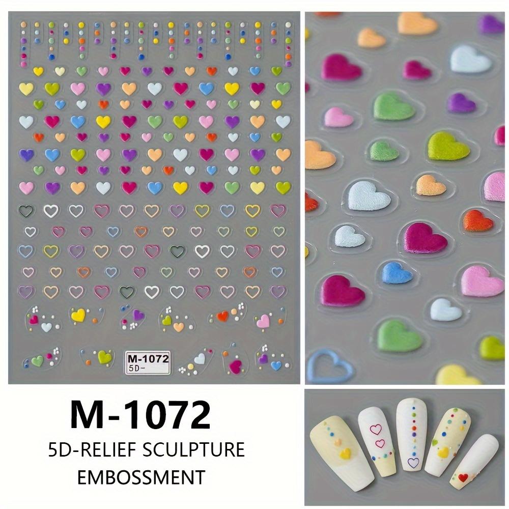 

Embossed Heart Nail Art Stickers, Multicolor 3D Heart Decals with Glitter, Self-Adhesive Plastic Nail Embellishments, Glossy Finish, Love Theme