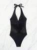 Halter Tie Sexy One-Piece Solid Mesh Swimwear for Women