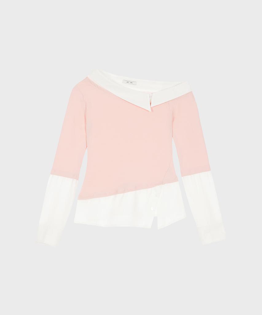 Alkialka One-Shoulder Layered Top (Light Pink)