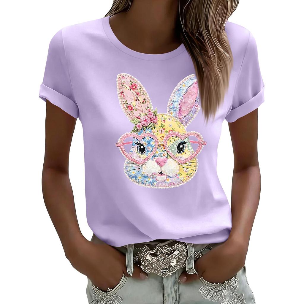 Women's Casual Printed T-Shirt Round Neck Pullover Short Sleeve Top
