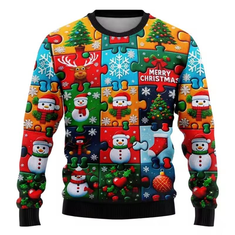 Fashion Ugly Christmas Sweater Funny Xmas Graphic Sweatshirt Santa Claus Cosplay Pullovers Boy Crewneck Polyester Tracksuit