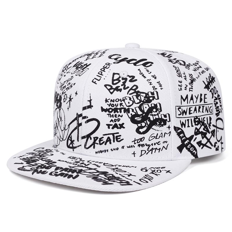 2026 New Fashionable Creative Baseball Hat Graffiti Letter Printed Hip Hop Hat Outdoor Leisure Sunshade Hat Unisex Flat Edge Hat