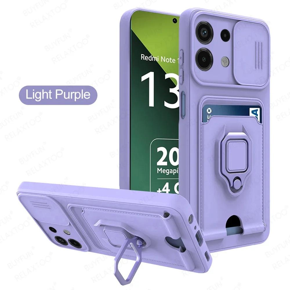 Sliding Camera Protection Case for Redmi Note 13 Pro 5G 4G 12 11 Pro Plus 13 C 12 C Vehicle Magnetic Bracket Card Wallet Shell