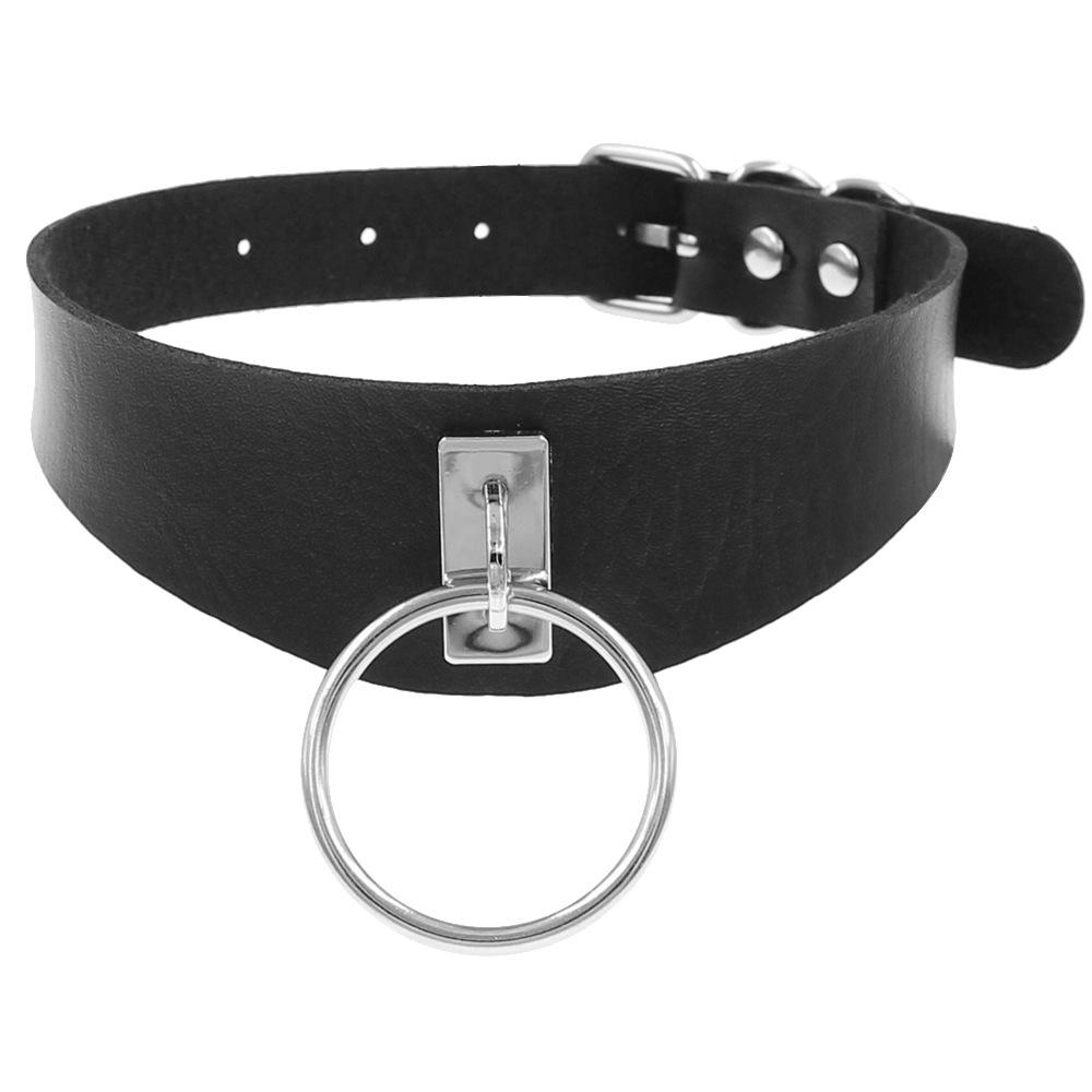 Simple Harajuku Street Dance Punk O-Shaped Ring Trend PU Leather Necklace Collar Neck Cover