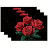 4/6 Stück Set Valentinstag Schwarzer Hintergrund mit Dynamischem Rosenmuster Tischsets, Saisonale Tägliche Feiertagsdekoration Geeignet für Zuhause Küche Esstisch