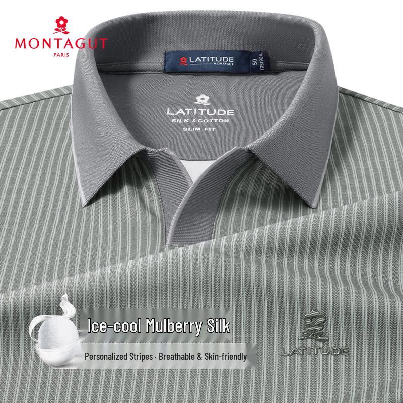 

Мужская полосатая рубашка-поло MONTAGUT из смеси шелка-тусса и хлопка 52