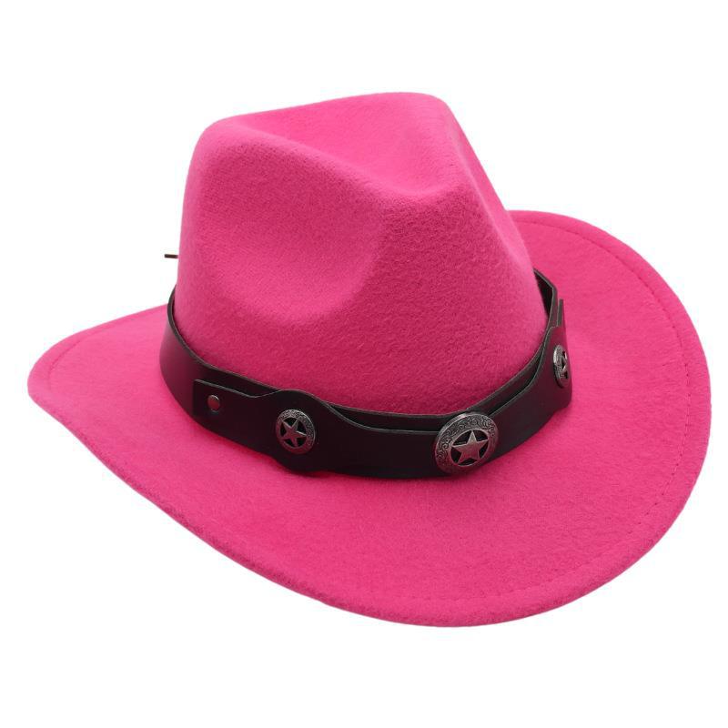 Western Cowboy Top Hat British Retro Jazz Hat Pentagram Badge Felt Hat Trend