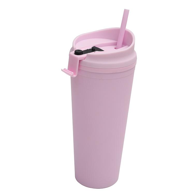 24oz Colorful Double Layer Plastic Fitness Mug Large Capacity Straw Outdoor Mug Gift Cup with Lid ,wholesale Custom