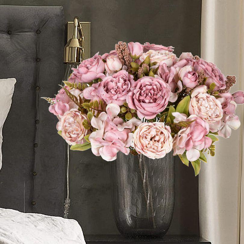 Künstliche Blumen Festival Girlande Hochzeit Garten Rosenknospe Bogen Künstliches Pfingstrosen Bouquet Brautvase Zimmer Heimdekoration Seidenhortensie