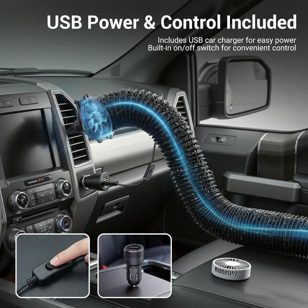 Air Conditioning Ventilation Hose for Porta Split Car Back Seat, Portable Car Air Duct with USB Flow Fan, Adjustable Air Pipe