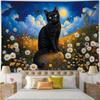 Enchanted Midnight Cat Tapestry Moonlit Floral Fantasy Wall ArtLarge Decor for Living Room or Bedroom Add Magic To Your Space