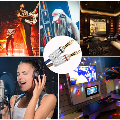 24K Gold-Plated Banana Plugs, Speaker Cable Connectors, Speaker Terminals, Conversion Screw Repair Kit, Compatible with 12AWG to 18AWG Audio, for Spea